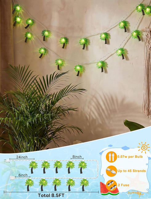 8.5Ft 10 Summer Oviejo Palm Tree String Lights Patio String Lights with Palm Tree Light, Indoor/Outdoor Party Fiesta