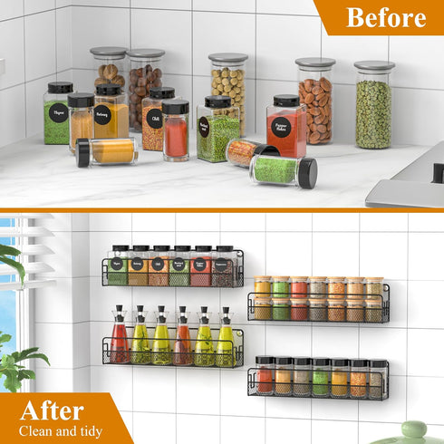 OneAhead Design 2 4 Pack Wall Mounted Spice Rack Organizer, Pantry Door Organizer & Hanging Storage Baskets, Metal