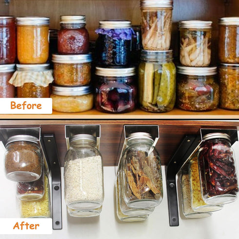 Mason Jar Organizer, Canning Rack for 4-64 oz Jars, Under Cabinet and Pantry Food Storage Hanger Accessories (2Pcs)