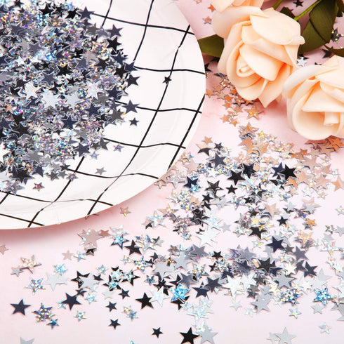 Hestya 60g Star Confetti Glitter Table Confetti for Party, Wedding, Festival Decorations (Silver Set, 10mm and 6mm)