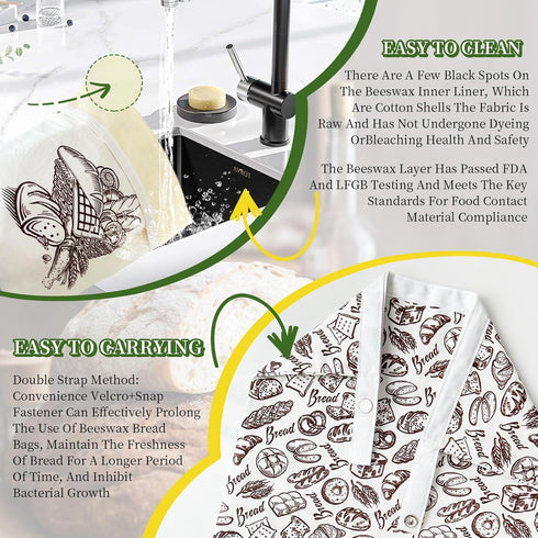 Reusable Beeswax Bread Bags,Beeswax Lined Bread Bags for Sourdough