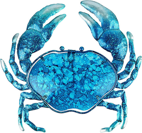John's Studio Crab Wall Decor Outdoor Metal Bathroom Hanging Art Glass Blue