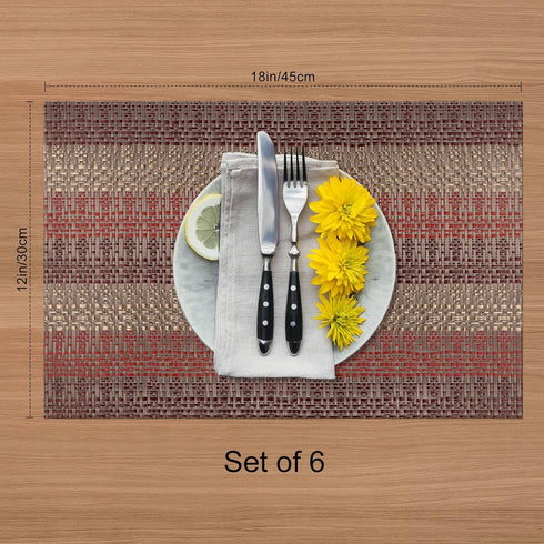 SICOHOME Red Placemats Set of 6, Vintage Vinyl Table Mats, 12x18 inch, Washable Heat-Resistant No-Slip Place Mats