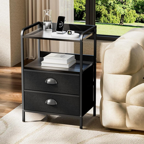 YEYSHAOM 2 -55LB Night Stand with Fabric Drawer and Sturdy Metal Frame, Lightweight & Durable Load Capacity