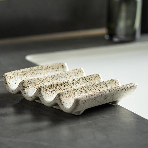 Soap Dish for Shower, Self Draining Bar Soap Holder for Shower, Ceramic Bathroom Soap Saver with Fluted Design
