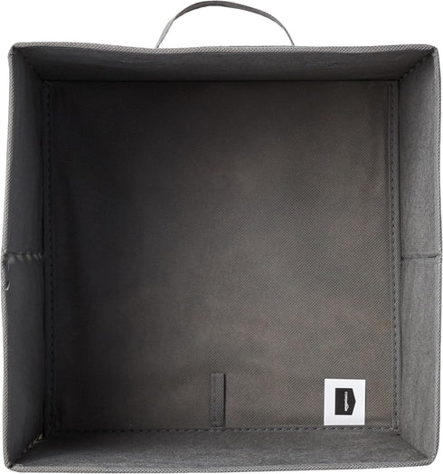 Amazon Basics Collapsible Fabric Storage Cube Organizer with Handles, 10.5 x 10.5 x 11 Inch, White/Light Grey Stripe