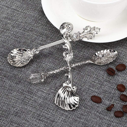 Fdit Vintage Style Coffee Spoons Set, 3 Pcs Royal Style Metal Carved Teaspoons for Kitchen and Tea Parties
