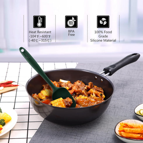 HOTEC High Heat Resistant Silicone Rubber Spatula Set, Non Stick Dishwasher Safe, Dark Green, Set of 5