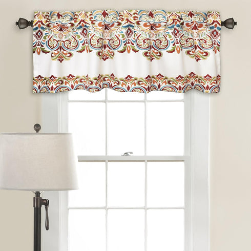 Lush Decor Clara Valance Paisley Damask Print Single Curtain, 18” x 52”, Turquoise and Tangerine Bohemian Style