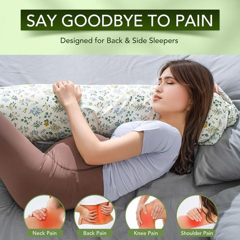 55" Full Body Pillow for Adults & Pregnancy - Extra Long Round Cylinder Pillow for Side Sleepers, Adjustable Firmness