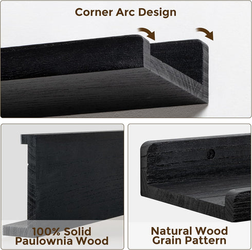 24 inch Set 3, RICHFOCUS Floating Shelves for Wall, Solid Wood Picture Ledge Shelf for Wall Storage, Nursery Book