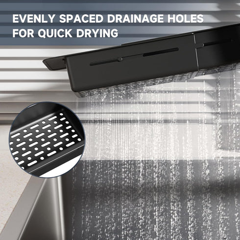 NiHome Extendable Over Sink Kitchen Organizer, Telescopic Storage Rack for Sponge, Adjustable Caddy with Drainage