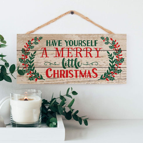 Have Yourself a Merry Little Christmas Hanging Sign, 5 x 10 Wood Plank Design