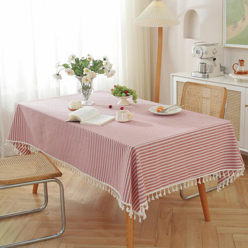 Use(47 63 Inch, meioro Tablecloth Striped Fringe Table Cloth Rectangular Tablecloths Cotton Linen Table Cover
