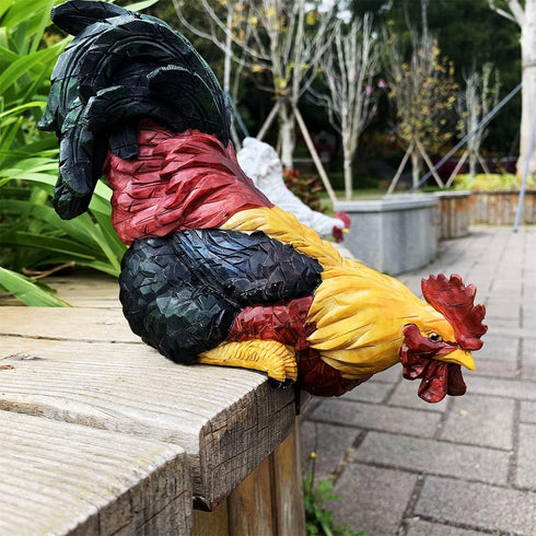 Vibrant Red Rooster Garden Statue - Unique Outdoor Decor