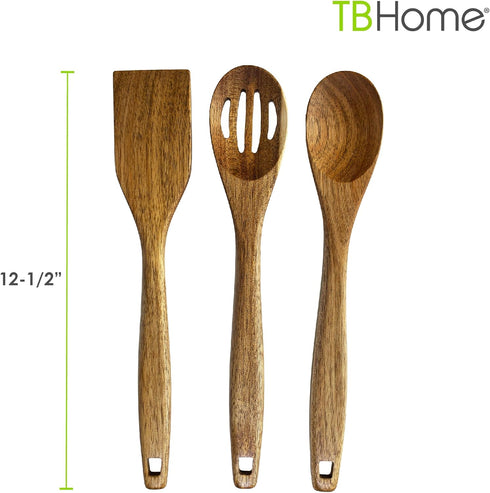 3 Piece Acacia Wood Kitchen Utensils Set, Wooden Cooking Utensils for Home and Kitchen