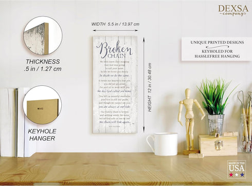 DEXSA Broken Chain Wood Plaque - Made in the USA - 5.5"x12" - Classy Frame Wall Hanging Decoration