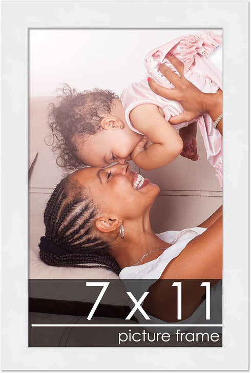 Poster Palooza 7x11 White Solid Pine Wood Picture Frame with UV Acrylic & Hanging Hardware