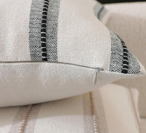 20x20 Set 2, Cethom Boho Throw Pillow Covers of Beige and Black Striped Decorative Pillow Cases for Couch Chair Bed