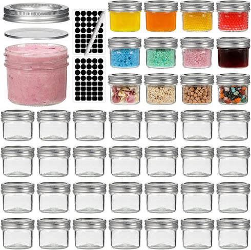 EkkoVla 40 Pack 4 oz Glass Jars with Lids and Bands, Regular