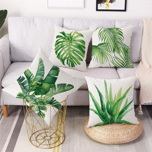 Outdoor Throw Pillow Covers 18x18 Set of 4 Waterproof Summer Tropical Leaves Pillow Covers Palm Monstera Leaf Decorative Cushion Case for Patio Furniture Garden Couch by Gujiahone