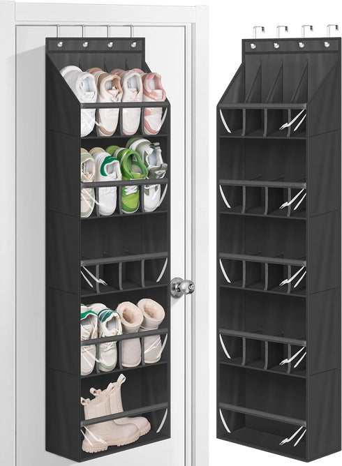 MISSLO 20 Pairs Over the Door Shoe Organizer, Narrow Hanging Shoe Rack for Closet, Black
