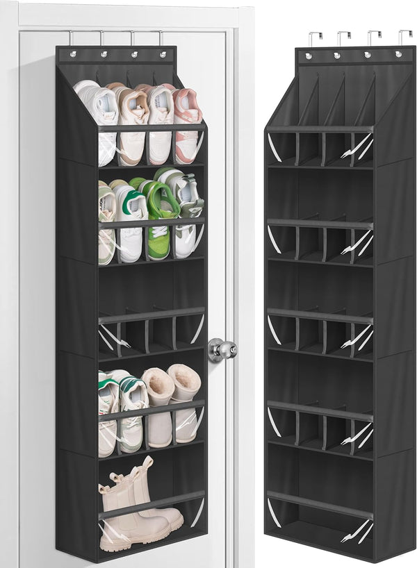 MISSLO 20 Pairs Over the Door Shoe Organizer, Narrow Hanging Shoe Rack for Closet, Black