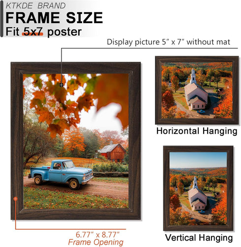 5x7 Set 3,Walnut KTKDE Picture Frame of Wooden frames, Vertical & Horizontal Wall Hanging for Wall or Tapletop