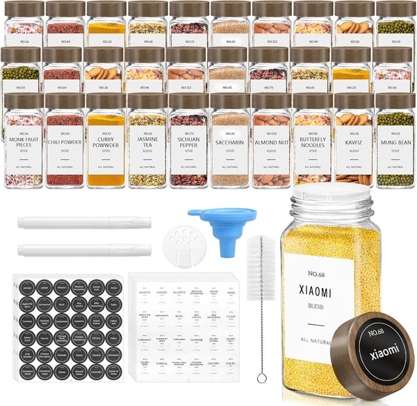 ZEHIQ 30Pcs Glass Spice Jars with Acacia Wood Lids, 4 oz Square