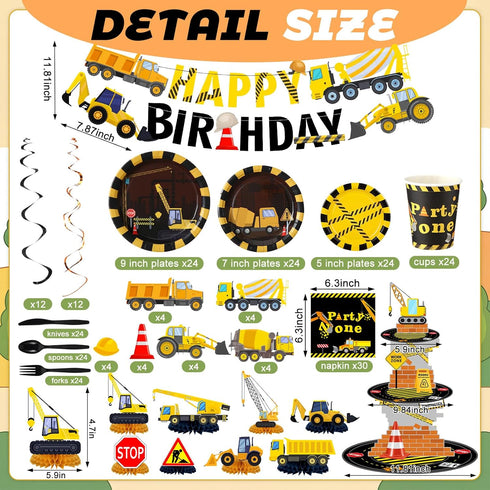 258 Set Pcs Construction Birthday Party Supplies Decoration Include Disposable Paper Plate Napkin Teacup Saucer Cupcake