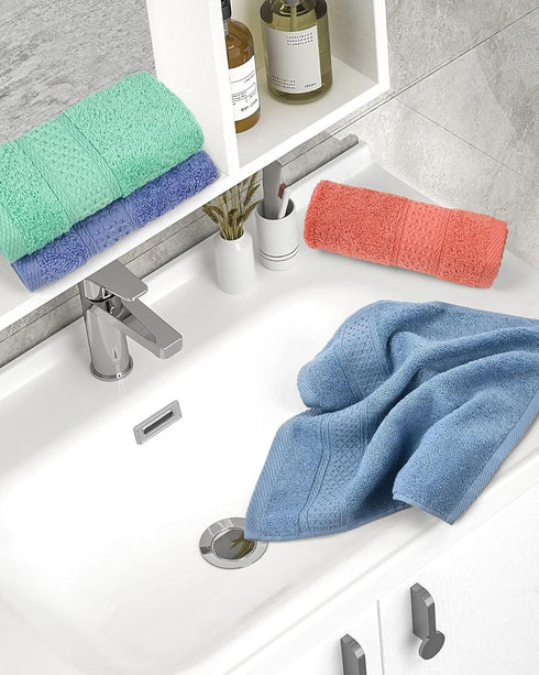 Cleanbear Face-Cloth Washcloths Set, 100% Cotton, High Absorbent, 6-Pack in 6 Colors, Size 13 x 13