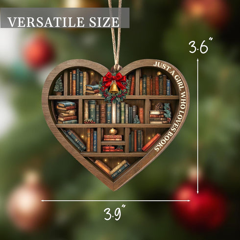 2025, Book Christmas Ornament Wooden Bookshelf Book Lovers Gifts Christmas Tree Decor, Just A Girl Who Loves Books