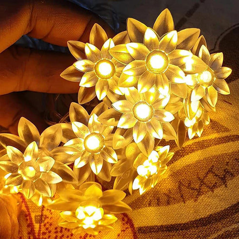 echosari Flower String Lights Battery Operated, 158" Lotus Flower Fairy Lights with Auto Timer 8 Modes, Soft Rubber