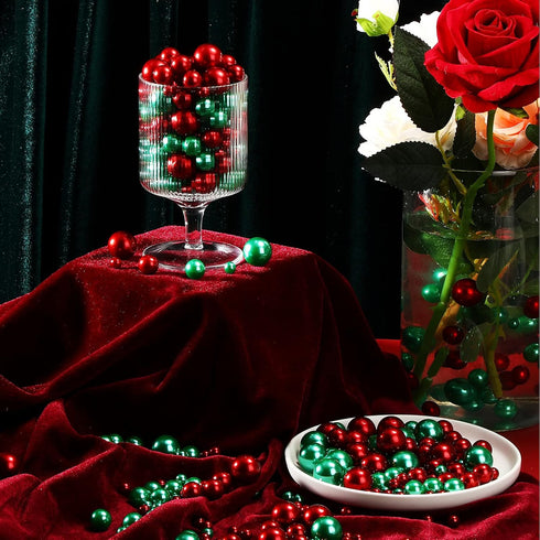 150 Pieces Faux Pearls Vase Filler, Gloss Beads Mixed Sizes Round Pearl for Home Party Wedding Decor, 8/14/20 mm (Red)