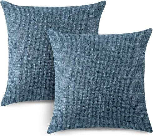 OTOSTAR Set of 2 Linen Throw Pillow Covers, 22x22 Inch Decorative Cushion Covers for Home Decor, Blue