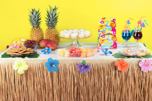 Luau Grass Table Skirt, Natural Hawaiian Table Skirt, Tropical Party Decorations, 9 Feet x 29.5 Inch