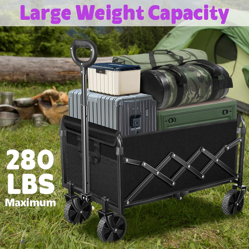 Foldable,280 LBS Wagons Carts Large Capacity Foldable Wagon Cart Collapsible Wagon with Wheels & Drink Holders,Utility