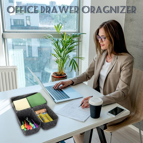 Desk Drawer Organizer Tray Dividers Set, 7 Pack Grey Felt Storage Bins for Kitchen, Bathroom, Office