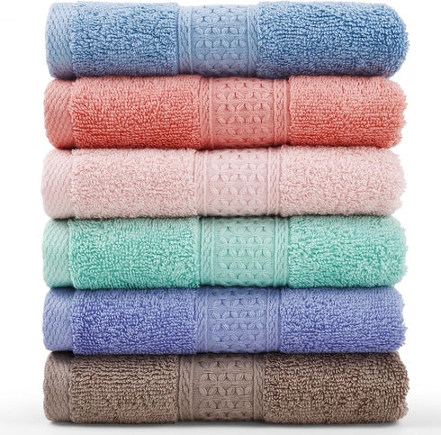 Cleanbear Face-Cloth Washcloths Set, 100% Cotton, High Absorbent, 6-Pack in 6 Colors, Size 13 x 13