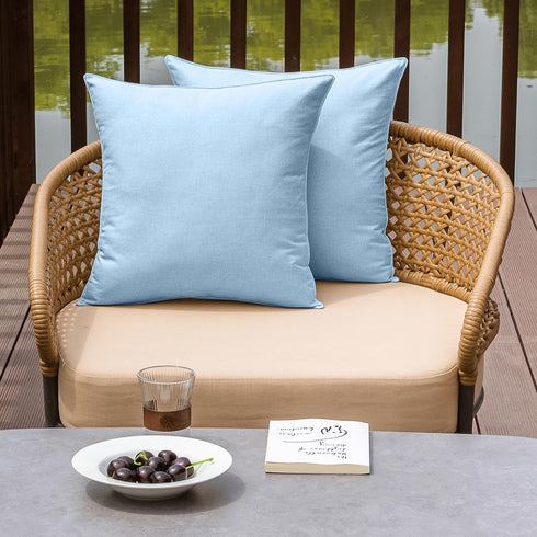 NiNi ALL Outdoor Waterproof Throw Pillow Covers Set of 2 Decorative Farmhouse Garden Pillowcase Solid Cushion Cases for Patio Tent Couch 18x18 inch Light Blue by NiNi ALL