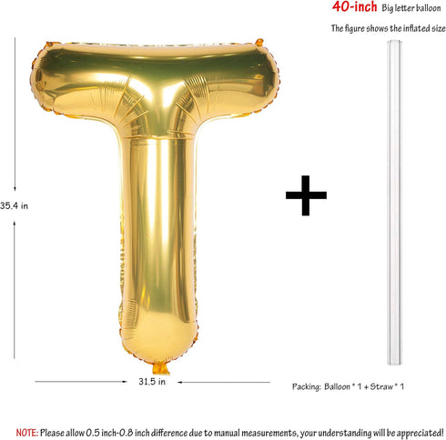 Letter Balloons 40 Inch Giant Jumbo Helium Foil Mylar - Party Decorations Gold T
