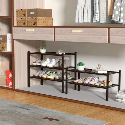 ROMGUAR CRAFT 3 Closet 27"x11"x20" Tier Bamboo Shoe Rack for Free Standing Wood Shoe Shelf for Entryway Small Space