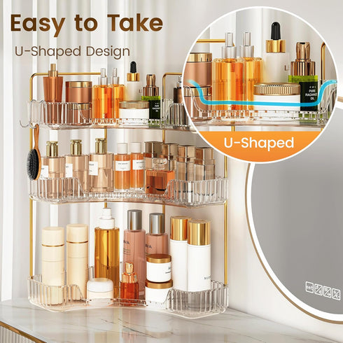Counter 3-Tier Countertop Corner Bathroom Organizer Bathroom Organizer with Hooks Perfume Organizers Storage Shelf