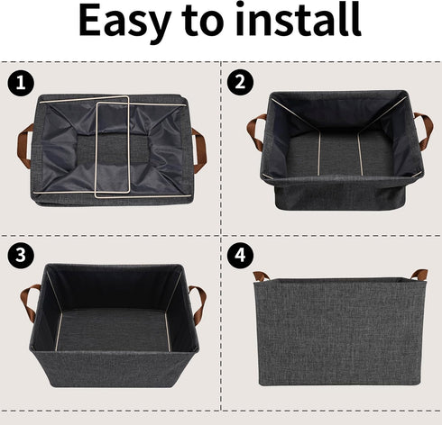 GRANNY SAYS Closet Storage Bins, Large Dark Gray Organizer Storage Baskets, 4-Pack for Bookshelf
