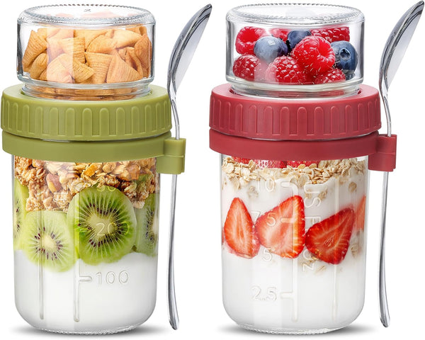 Danmu 2 Pack Overnight Oats Containers with Lids 16 oz,Dual-Layer Yogurt Parfait