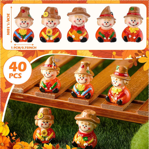 40 Wesiti Pcs Thanksgiving Mini Resin Figurine Scarecrow Fall Miniature Resin Statues Tiny Scarecrow Figurine to Hide