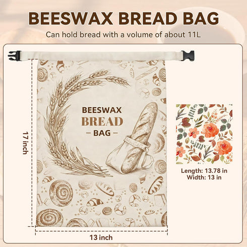 WGXY 2 Pack 17x13-Inch Use(2 pack 1 Reusable Beeswax Bread Bags for Sourdough & Homemade Bread, Cotton Storage Bags