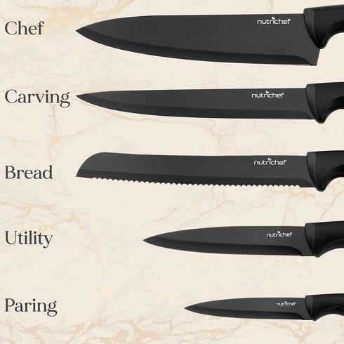 NutriChef 7 Piece Kitchen Knife Set, Stainless Steel Precision Knives with 5 Knives & Bonus Sharpener, Acrylic Block