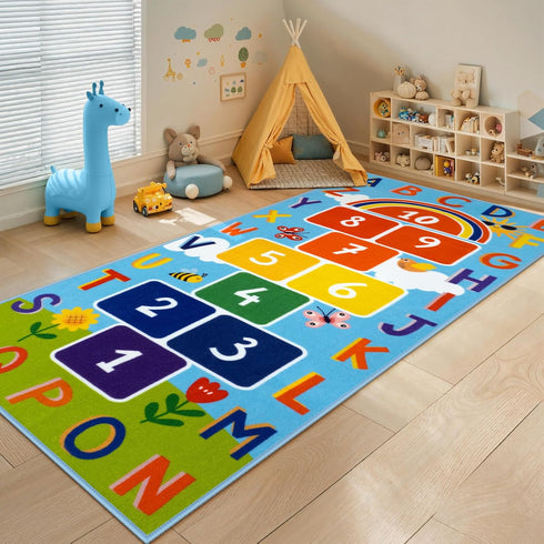 31.5''x72'' STARUIA Washable Hopscotch Kids Rug for Playroom, Colorful Educational Classroom Rugs with ABC Number, Non