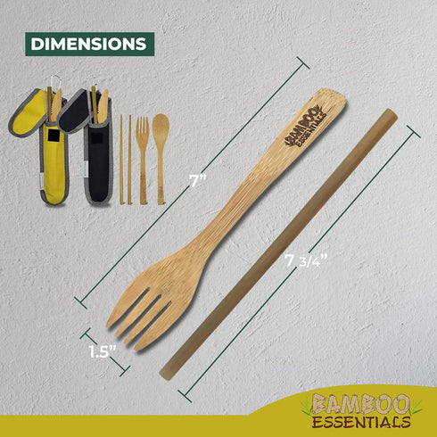 Travel Utensils Set with Case, Fork, Knife, Spoon, Chopsticks, Straw, Cleaning Brush, Pouch, Carabiner, 2 Sets